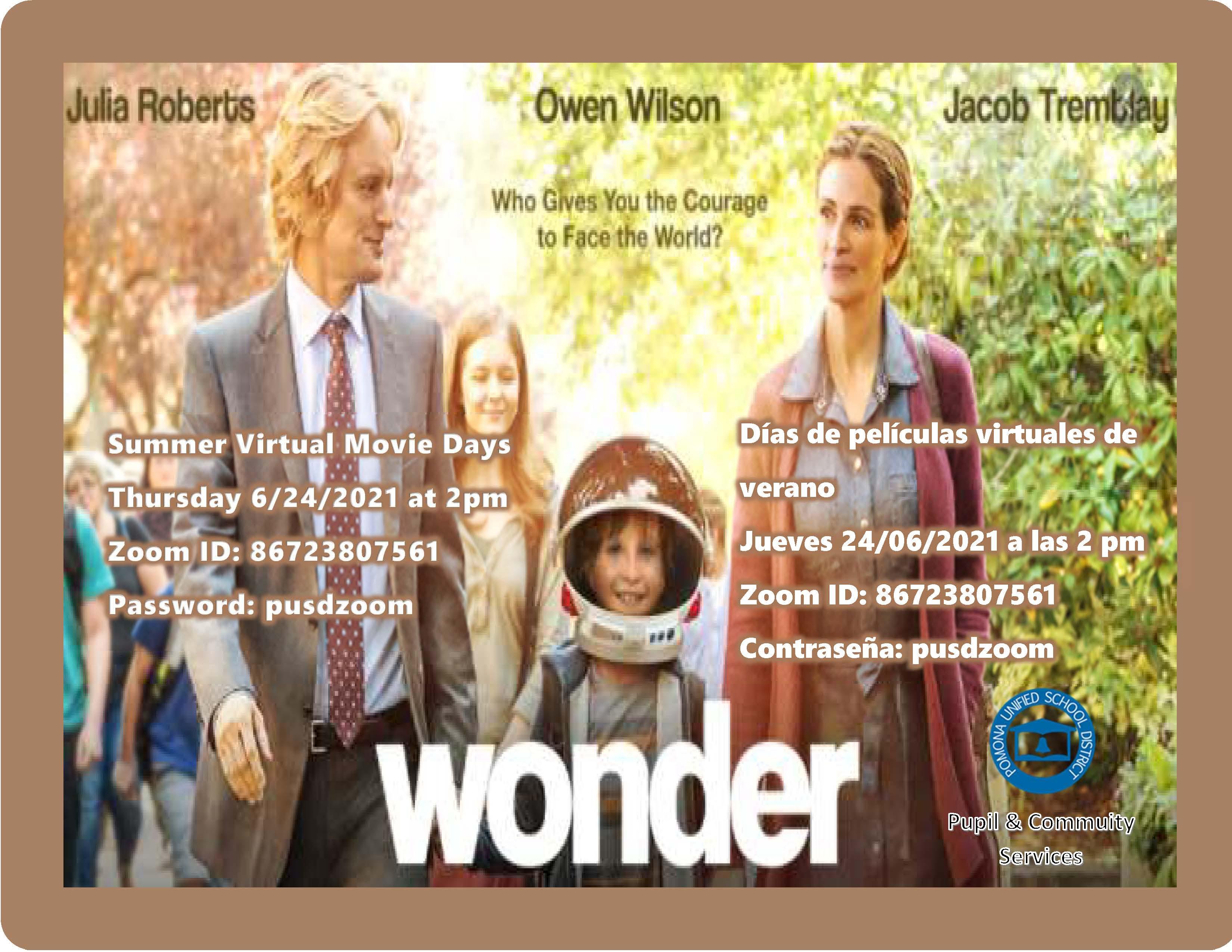 Wonder movie flyer 